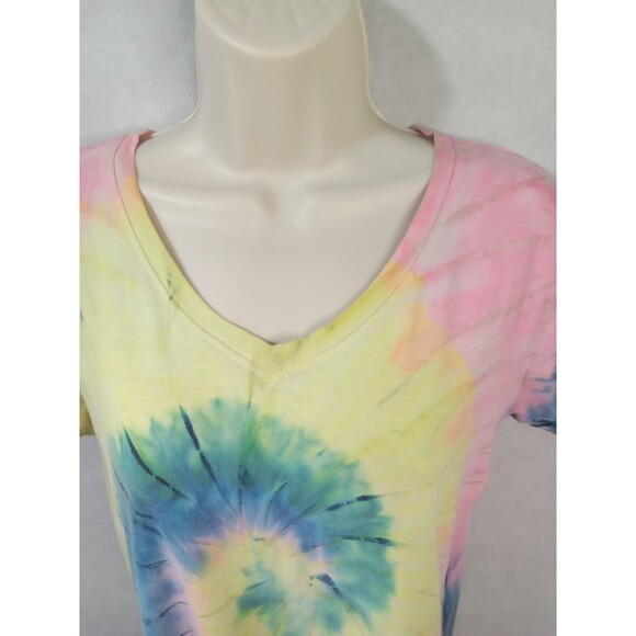 Tie dyed women’s medium tee shirt Pink Yellow Blue‎ Green V Neck - Picture 2 of 6